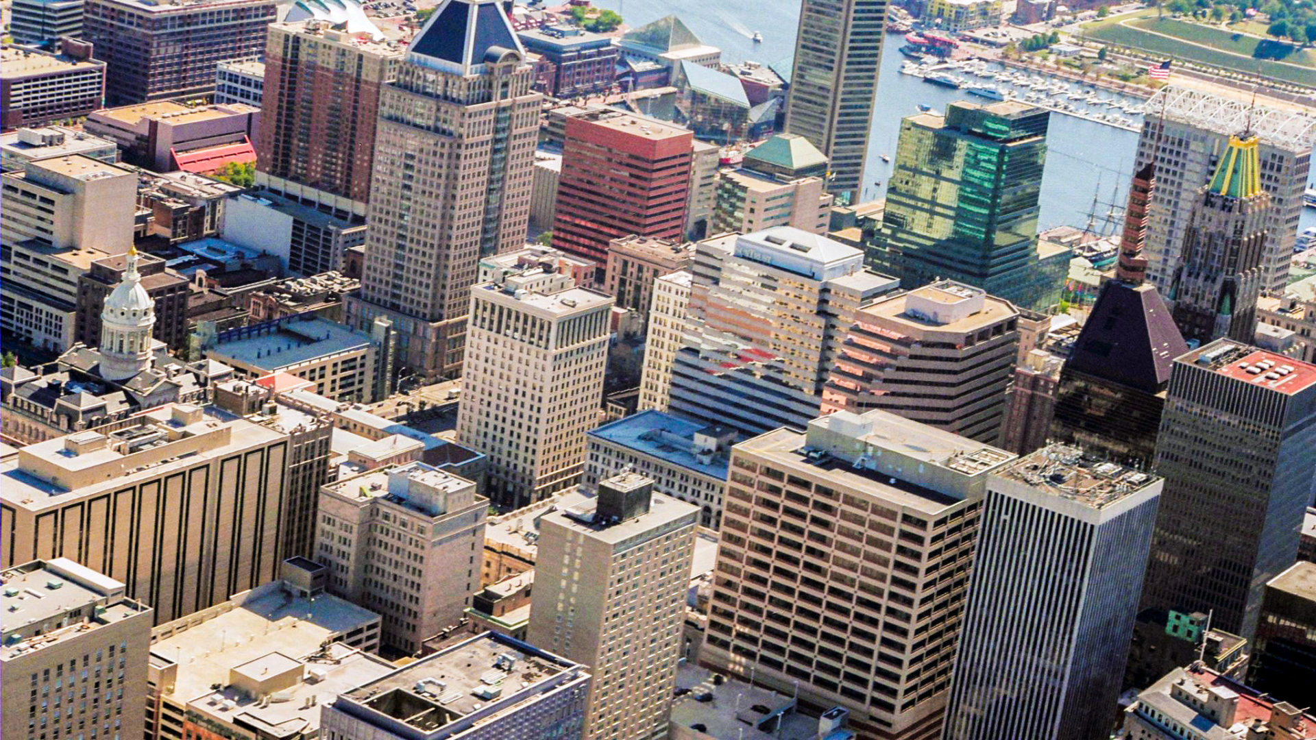 Aerial view of Downtown Baltimore's Central Business District (CBD).