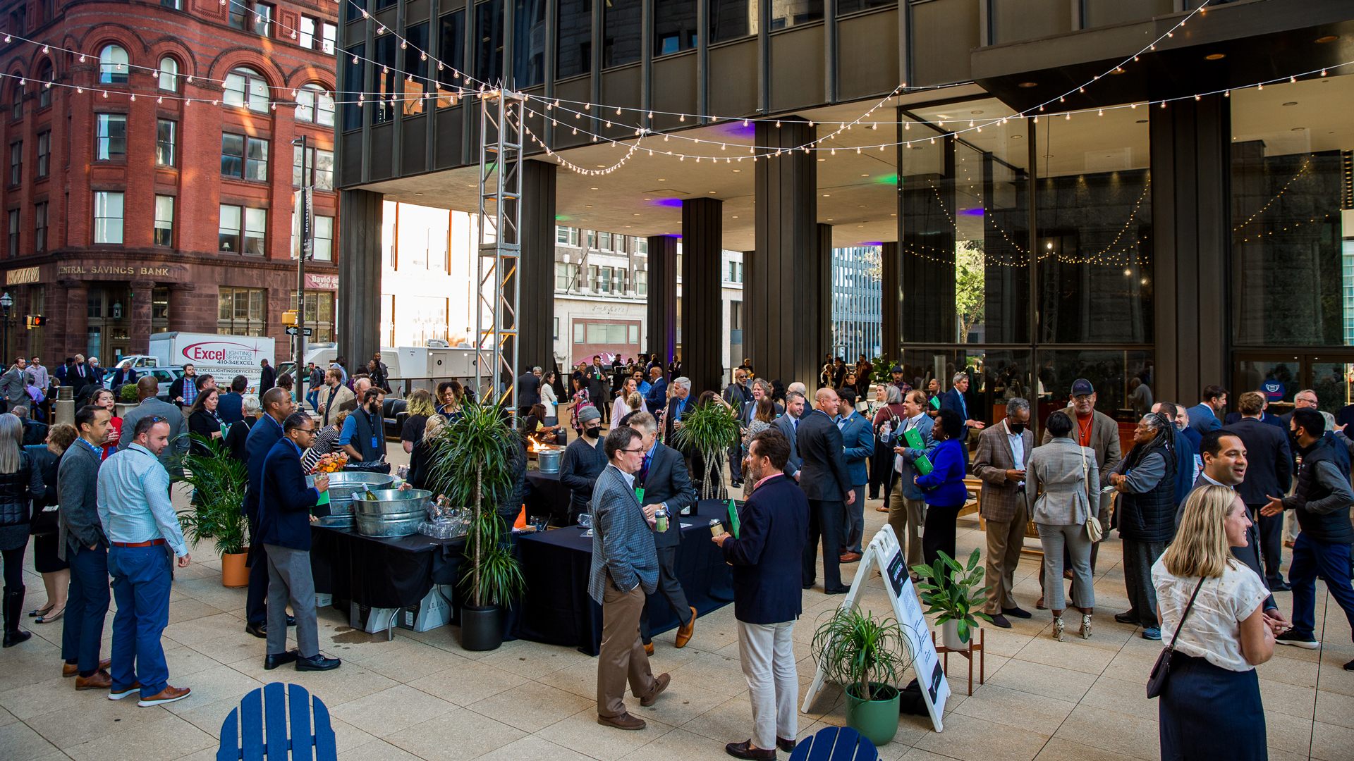 Crowd gathered outside of 100 N Charles Street for Downtown Partnership's 2021 Annual Meeting Event where we celebrate the release of our 2021 Annual Report.