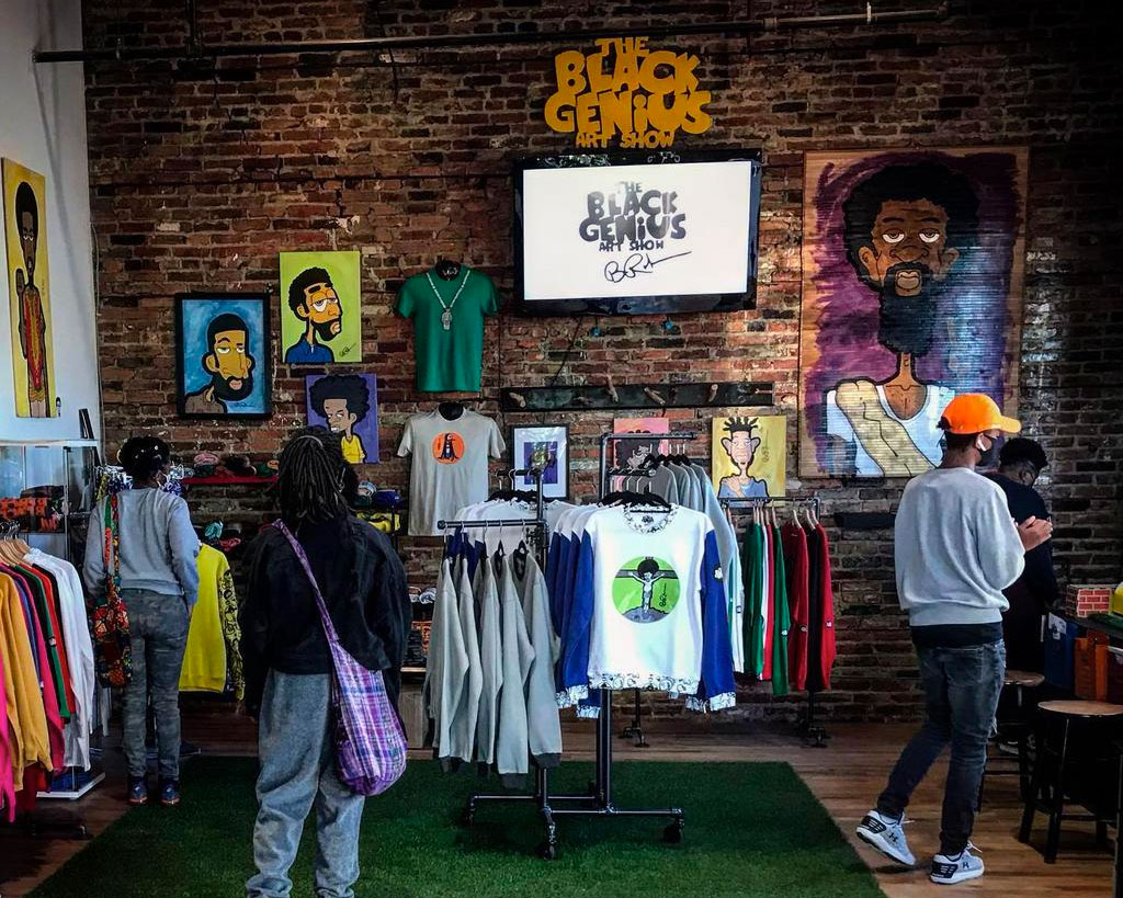 Black Genius art Show storefront space in Downtown Baltimore.