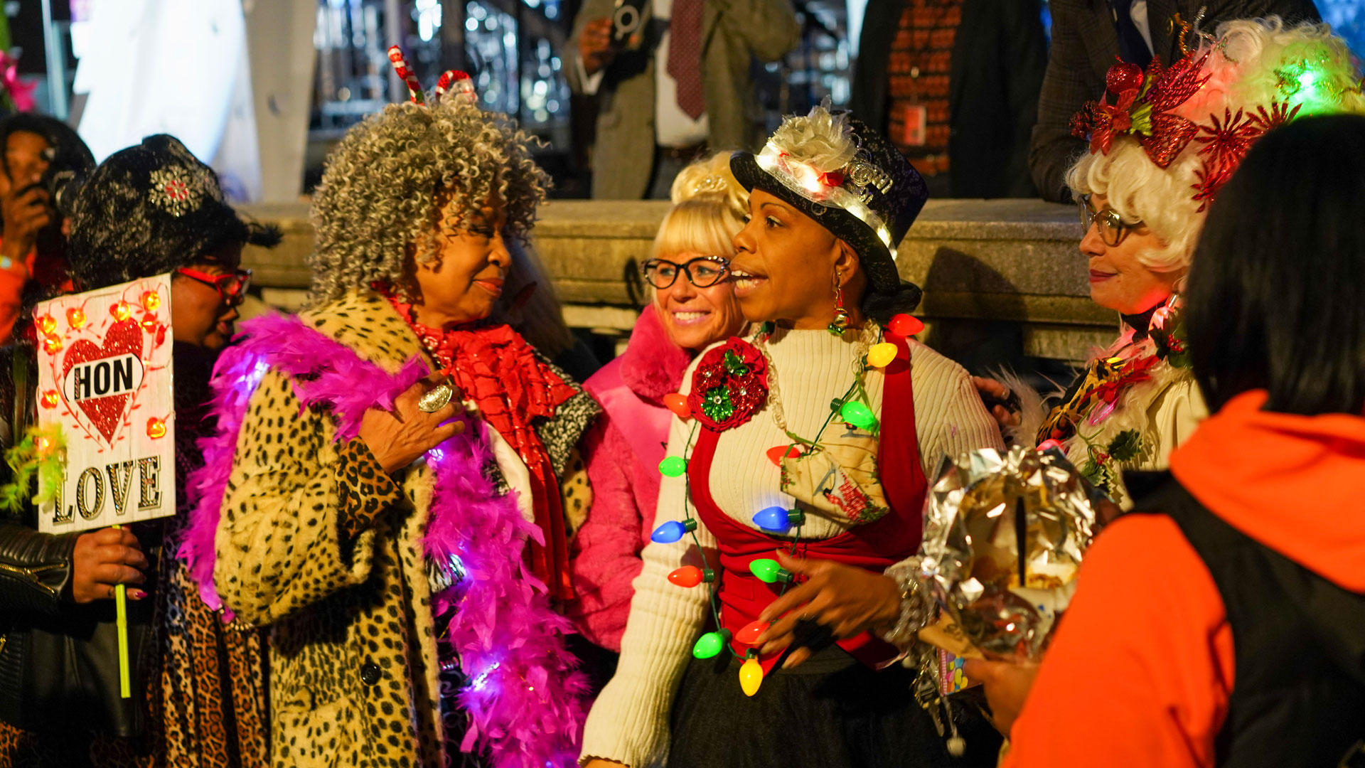 Baltimore Hons dressed up in festive holiday garb during the 50th Annual Monument Lighting in Mount Vernon