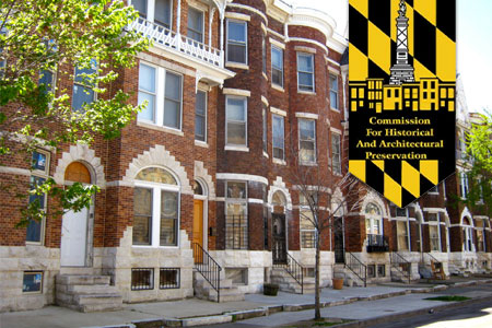 Baltimore City Historic Preservation Design Guidelines Thumbnail featuring Baltimore row homes.