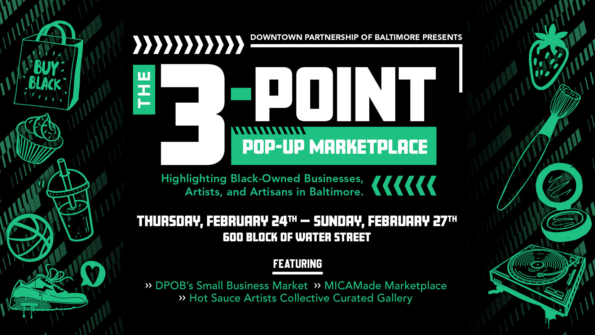 3-Point Pop-Up Marketplace black-owned vendor market for CIAA in Baltimore, MD.
